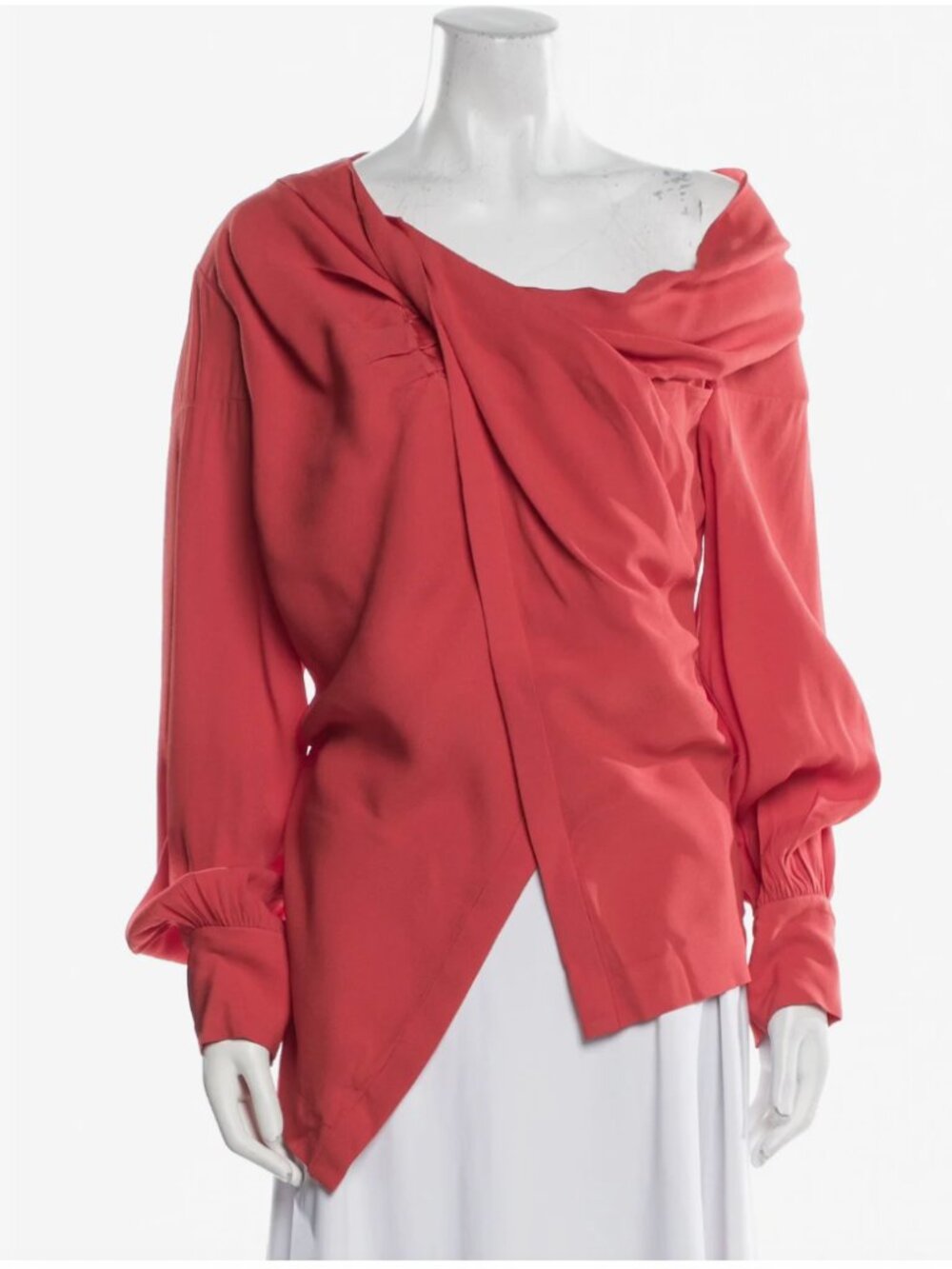 Oscar de la Renta Red Draped V-Neck Blouse